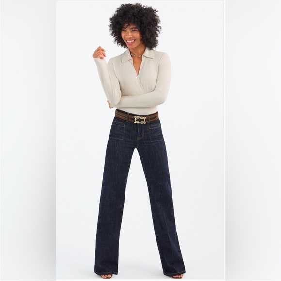 CAbi Venice Mid-Rise Dark Wash Wide Leg Trouser Jeans #4704L, 10 Tall - Picture 1 of 13